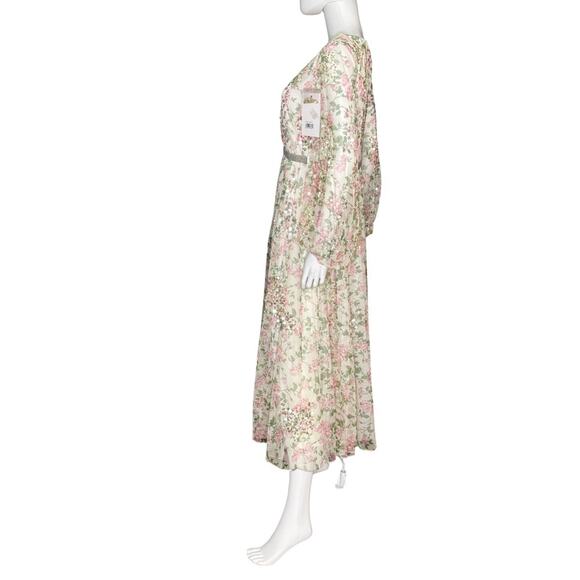 Mac Duggal White Embellished Floral Print Faux Wrap A Line Dress Women’s Sz 8 - Picture 5 of 10